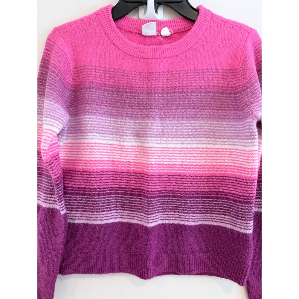 Gap Kids Girls Ombre Striped Knit Sweater Pink Purple White Crew Neck Pullover - Picture 3 of 7
